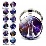 12 Constellation Keychain Key Ring Glass Cabochon Libra Aries Leo Virgo Zodiac Sign Key Chain Couple Gift