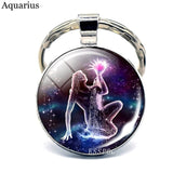 12 Constellation Keychain Key Ring Glass Cabochon Libra Aries Leo Virgo Zodiac Sign Key Chain Couple Gift