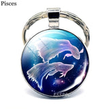 12 Constellation Keychain Key Ring Glass Cabochon Libra Aries Leo Virgo Zodiac Sign Key Chain Couple Gift