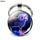 12 Constellation Keychain Key Ring Glass Cabochon Libra Aries Leo Virgo Zodiac Sign Key Chain Couple Gift