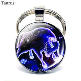 12 Constellation Keychain Key Ring Glass Cabochon Libra Aries Leo Virgo Zodiac Sign Key Chain Couple Gift