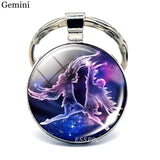 12 Constellation Keychain Key Ring Glass Cabochon Libra Aries Leo Virgo Zodiac Sign Key Chain Couple Gift