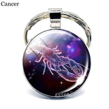 12 Constellation Keychain Key Ring Glass Cabochon Libra Aries Leo Virgo Zodiac Sign Key Chain Couple Gift