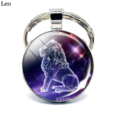 12 Constellation Keychain Key Ring Glass Cabochon Libra Aries Leo Virgo Zodiac Sign Key Chain Couple Gift