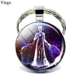 12 Constellation Keychain Key Ring Glass Cabochon Libra Aries Leo Virgo Zodiac Sign Key Chain Couple Gift