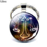 12 Constellation Keychain Key Ring Glass Cabochon Libra Aries Leo Virgo Zodiac Sign Key Chain Couple Gift
