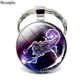 12 Constellation Keychain Key Ring Glass Cabochon Libra Aries Leo Virgo Zodiac Sign Key Chain Couple Gift