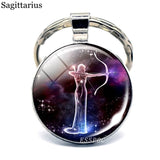 12 Constellation Keychain Key Ring Glass Cabochon Libra Aries Leo Virgo Zodiac Sign Key Chain Couple Gift