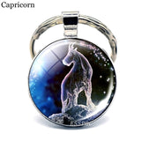 12 Constellation Keychain Key Ring Glass Cabochon Libra Aries Leo Virgo Zodiac Sign Key Chain Couple Gift