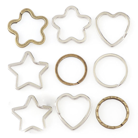 Cheaper Mix 10Pcs/Pack Round /Heart /Flower Keychains Metal key chain ring Split Rings Unisex Keyring  Keyfob Accessories DIY