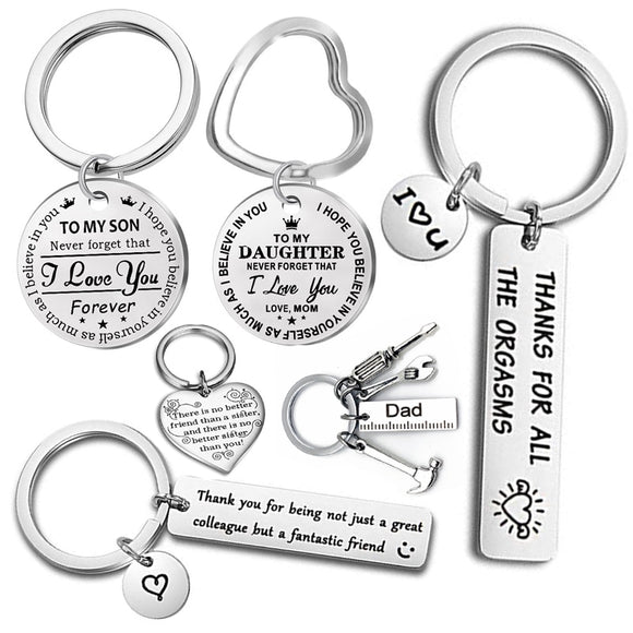 Fashion Keyring Drive Safe Name Stainless Steel Keychain Couples Key Rings Women Men Friend Family Key Chain Pendant Jewelry