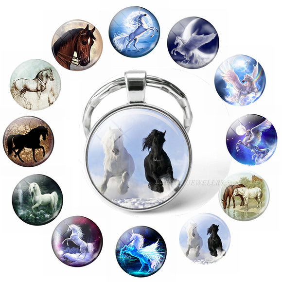 2019 Hot Horse Keychain Art Photo Glass Cabochon Jewelry Key Chain Car Key Ring Animal Pendant Handmade Gifts Dropshipping