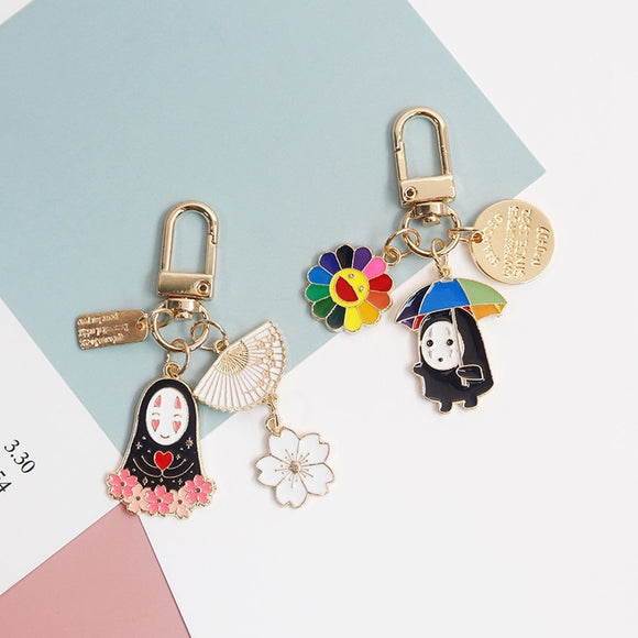 Cartoon Japan Anime Spirited Away Gold Keychain For Girl Women Key Chains Ring Car Bag Pendent Charm Airpods Accessories D375