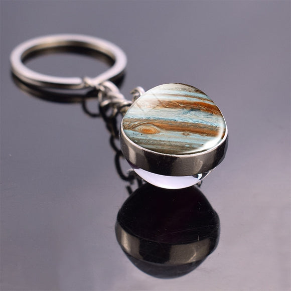 Full Moon Jupiter Planet Keychain Double Sided Glass Ball Cabochon Jewelry Galaxy Stars Nebula Ball Pendant Key Chain Men Gifts