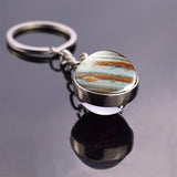 Full Moon Jupiter Planet Keychain Double Sided Glass Ball Cabochon Jewelry Galaxy Stars Nebula Ball Pendant Key Chain Men Gifts