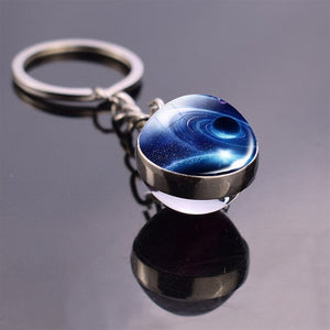 Full Moon Jupiter Planet Keychain Double Sided Glass Ball Cabochon Jewelry Galaxy Stars Nebula Ball Pendant Key Chain Men Gifts