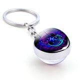 New 12 Constellation Keychain Bull Sheep Lion Crab Scorpion Zodiac Glass Ball Key Chain Car Key Ring Men Birthday Gift