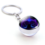 New 12 Constellation Keychain Bull Sheep Lion Crab Scorpion Zodiac Glass Ball Key Chain Car Key Ring Men Birthday Gift