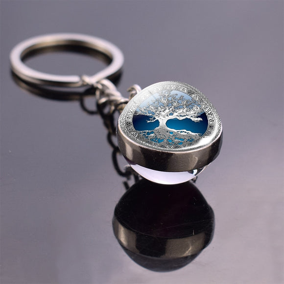 Tree of Life Art Picture Glass Ball Keychain Stainless Steel Metal Key Chain Holder Keyring Tree of Life Pendant Jewelry Christ