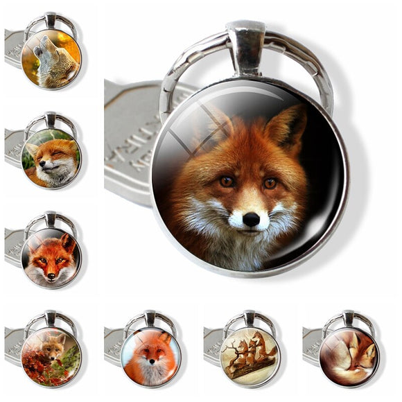 Fox Keychain Lovely Fox Picture Glass Cabochon Key chain Fox Jewelry Animal Key Pendant Christmas Gifts for Kids Dropshipping