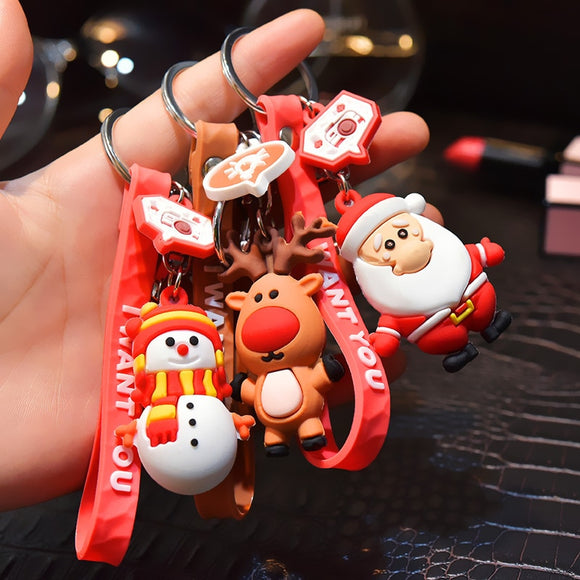 Santa Claus Keychain Car Soft Cartoon Bag Pendant Key chain Christmas KeyRing Elk Gift Doll Pendant Christmas present K2346