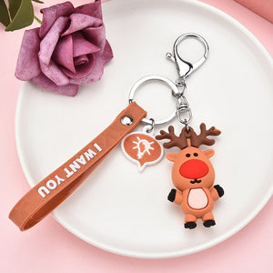 Santa Claus Keychain Car Soft Cartoon Bag Pendant Key chain Christmas KeyRing Elk Gift Doll Pendant Christmas present K2346