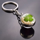 Clover Keychain Four Leaf Clover Glass Ball Key Chain Double Side Cabochon Glass Pendant Metal Keyring Clover Lucky Jewelry Gift