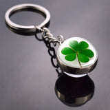Clover Keychain Four Leaf Clover Glass Ball Key Chain Double Side Cabochon Glass Pendant Metal Keyring Clover Lucky Jewelry Gift