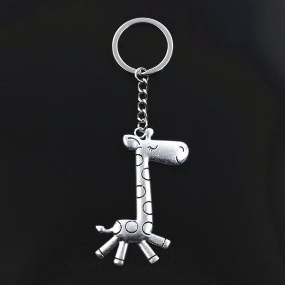 New Keychain 66x36mm running giraffe deer Silver Bronze Pendants DIY Men Car Key Chain Ring Holder Keyring Souvenir Jewelry Gift