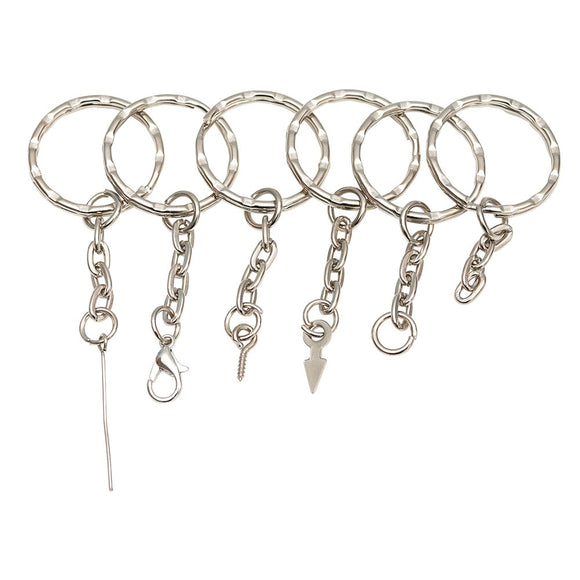 20pcs Silver Color 25mm Keyring ripple Keychain Short Chain Split Ring  DIY lobster clasp Key Chains Accessories