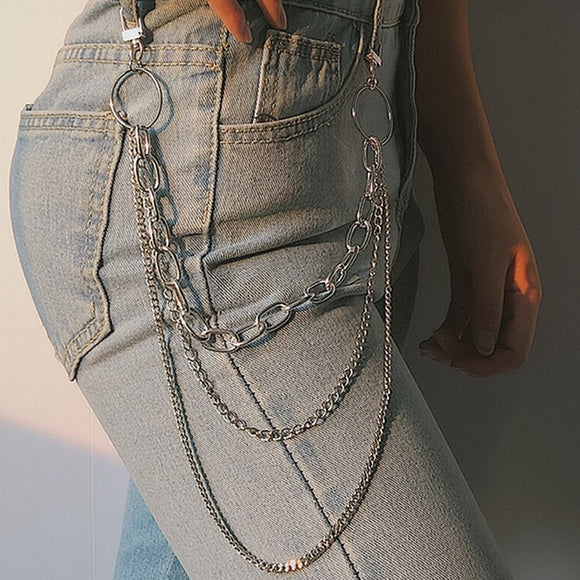 Punk Hip Hop Trendy Single Or Three Layer Belt Key Chain Waist Pants Chain Men Woman Jeans Long Metal Clothing Accessories