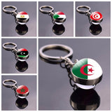 North Africa Flag Keychain Algeria Sudan Tunisia Morocco Libya Egypt Glass Ball Keyring Chain Country National Flag Jewelry