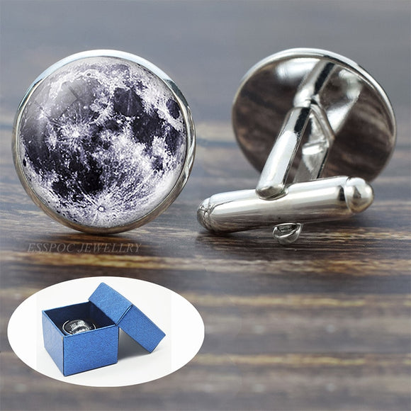 Full Moon Solar System Planet for Men Cufflinks Set Galaxy Nebula Earth Sun Jupiter Jewelry Suit Shirt Silver Cuff Links Gift