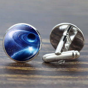Full Moon Solar System Planet for Men Cufflinks Set Galaxy Nebula Earth Sun Jupiter Jewelry Suit Shirt Silver Cuff Links Gift