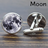Full Moon Solar System Planet for Men Cufflinks Set Galaxy Nebula Earth Sun Jupiter Jewelry Suit Shirt Silver Cuff Links Gift