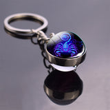 12 Constellation Sign Crystal Ball Keychain Scorpio Leo Pisces Zodiac Glass Sphere Key Rings Birthday Gift for Women Men Pendant