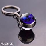 12 Constellation Sign Crystal Ball Keychain Scorpio Leo Pisces Zodiac Glass Sphere Key Rings Birthday Gift for Women Men Pendant