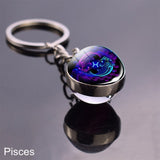 12 Constellation Sign Crystal Ball Keychain Scorpio Leo Pisces Zodiac Glass Sphere Key Rings Birthday Gift for Women Men Pendant