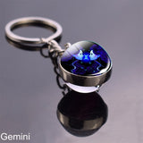 12 Constellation Sign Crystal Ball Keychain Scorpio Leo Pisces Zodiac Glass Sphere Key Rings Birthday Gift for Women Men Pendant