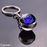 12 Constellation Sign Crystal Ball Keychain Scorpio Leo Pisces Zodiac Glass Sphere Key Rings Birthday Gift for Women Men Pendant