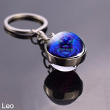 12 Constellation Sign Crystal Ball Keychain Scorpio Leo Pisces Zodiac Glass Sphere Key Rings Birthday Gift for Women Men Pendant