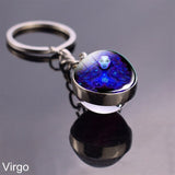 12 Constellation Sign Crystal Ball Keychain Scorpio Leo Pisces Zodiac Glass Sphere Key Rings Birthday Gift for Women Men Pendant