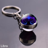 12 Constellation Sign Crystal Ball Keychain Scorpio Leo Pisces Zodiac Glass Sphere Key Rings Birthday Gift for Women Men Pendant