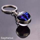 12 Constellation Sign Crystal Ball Keychain Scorpio Leo Pisces Zodiac Glass Sphere Key Rings Birthday Gift for Women Men Pendant