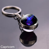 12 Constellation Sign Crystal Ball Keychain Scorpio Leo Pisces Zodiac Glass Sphere Key Rings Birthday Gift for Women Men Pendant