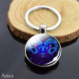 12 Constellation Sign Crystal Ball Keychain Scorpio Leo Pisces Zodiac Glass Sphere Key Rings Birthday Gift for Women Men Pendant