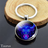 12 Constellation Sign Crystal Ball Keychain Scorpio Leo Pisces Zodiac Glass Sphere Key Rings Birthday Gift for Women Men Pendant