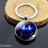 12 Constellation Sign Crystal Ball Keychain Scorpio Leo Pisces Zodiac Glass Sphere Key Rings Birthday Gift for Women Men Pendant