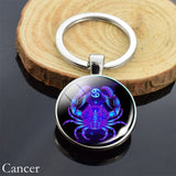 12 Constellation Sign Crystal Ball Keychain Scorpio Leo Pisces Zodiac Glass Sphere Key Rings Birthday Gift for Women Men Pendant