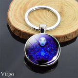 12 Constellation Sign Crystal Ball Keychain Scorpio Leo Pisces Zodiac Glass Sphere Key Rings Birthday Gift for Women Men Pendant